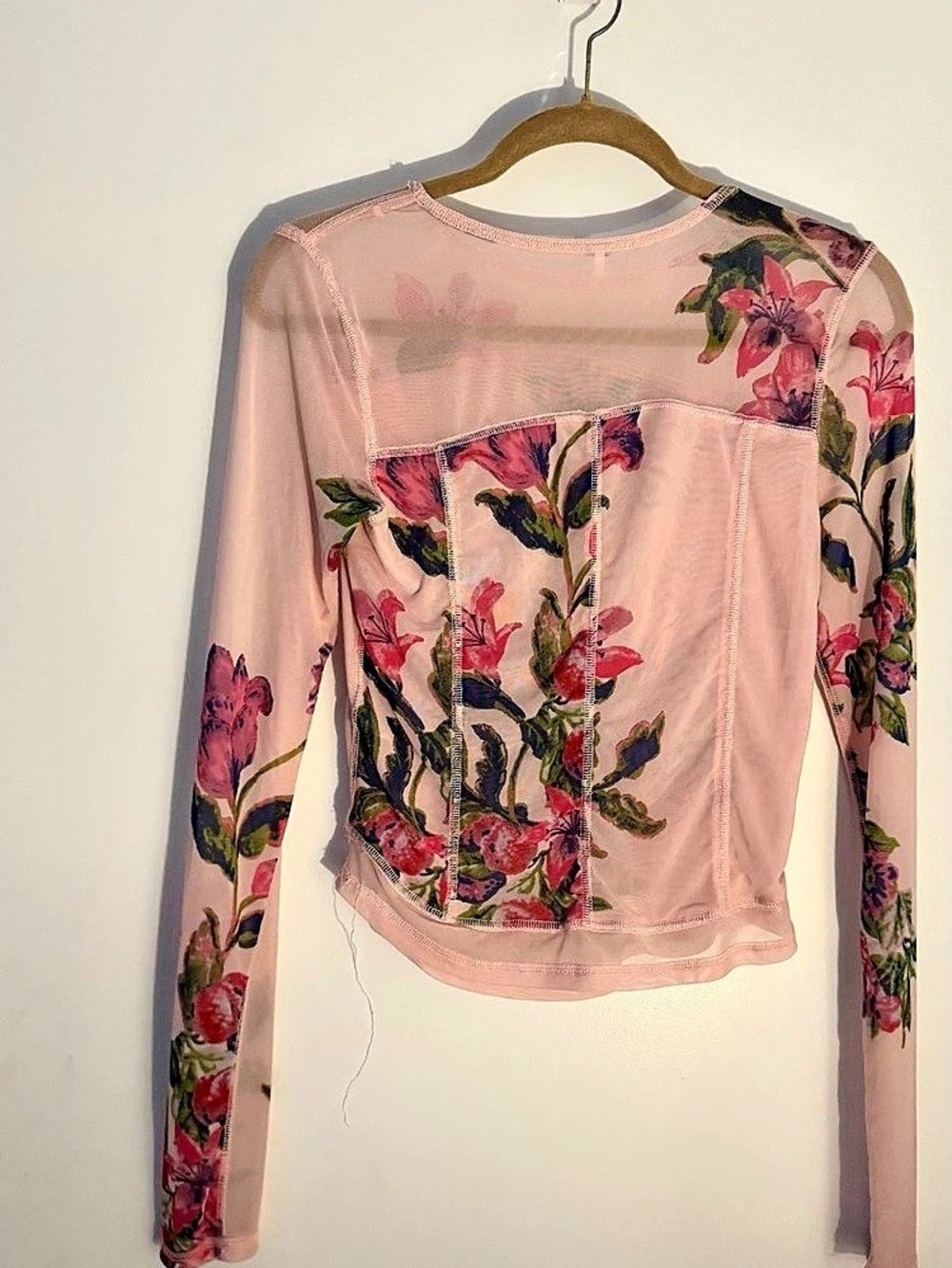 Free people Floral Mesh Long Sleeve Pink Size Medium